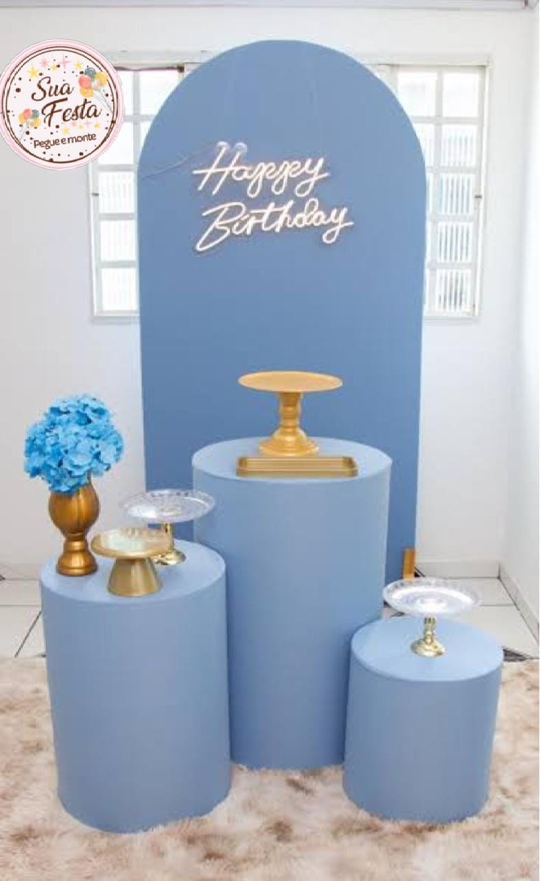 Azul Claro E Dourado - Sua Festa Pegue e Monte