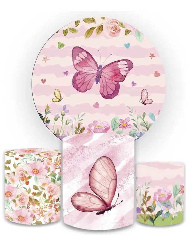 Borboleta Rosa E Flores - Sua Festa Pegue e Monte