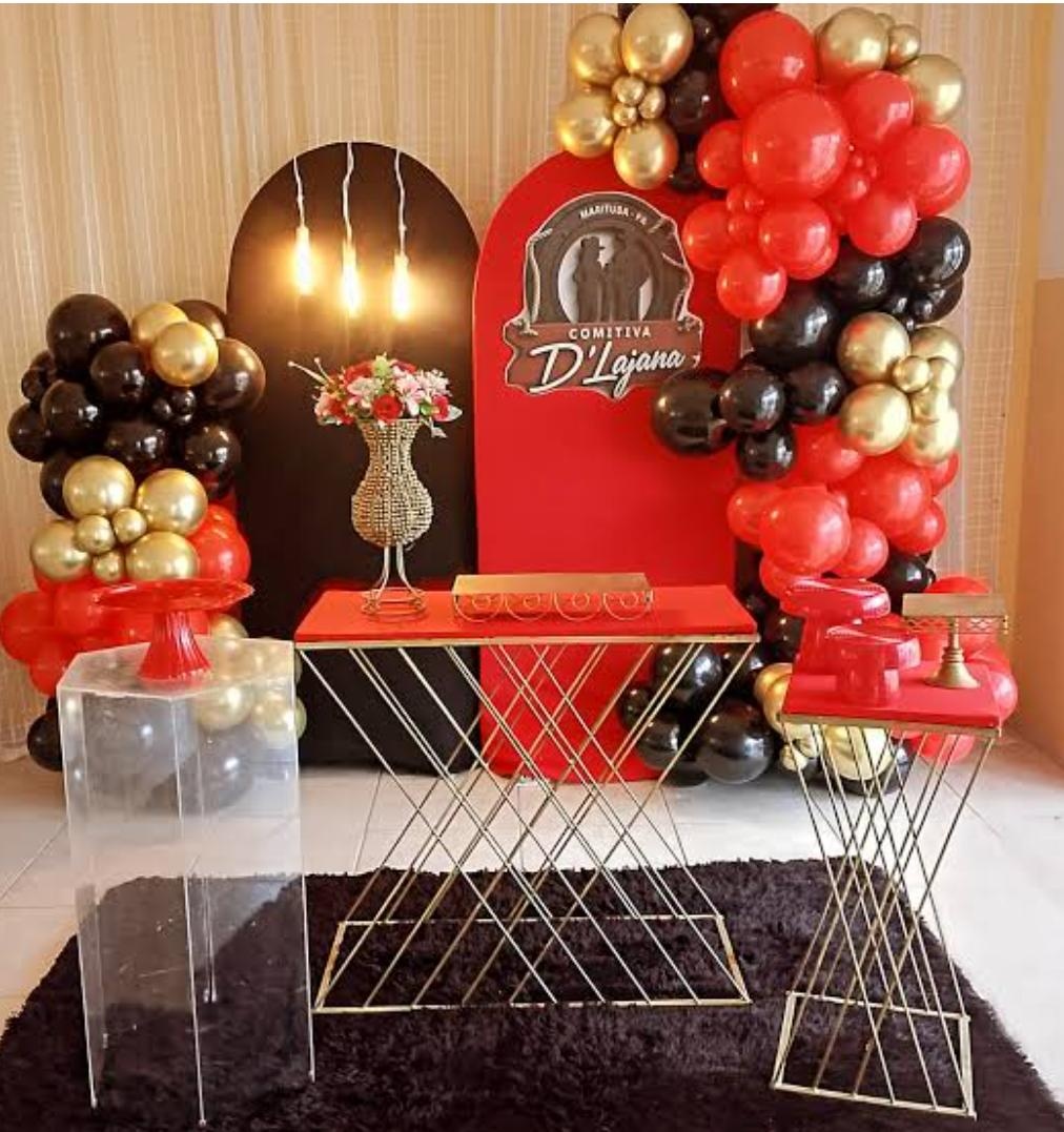 Preto Vermelho E Dourado - Sua Festa Pegue e Monte