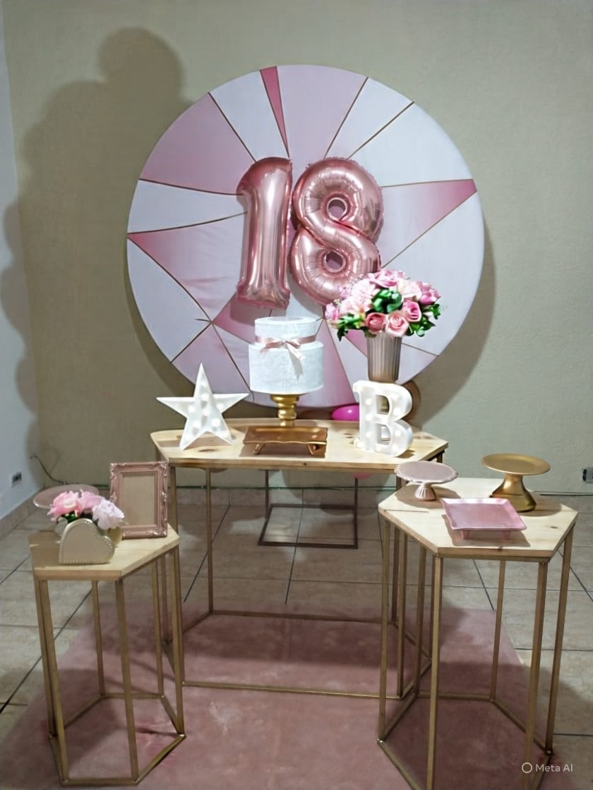 Aniversario Formas Geometricas Rosé Cod. 1219 - Ateliê by Deise festas 
