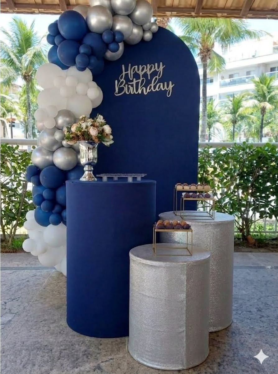 Aniversário Azul, Branco E Prata Cod.2057 - Ateliê by Deise festas 