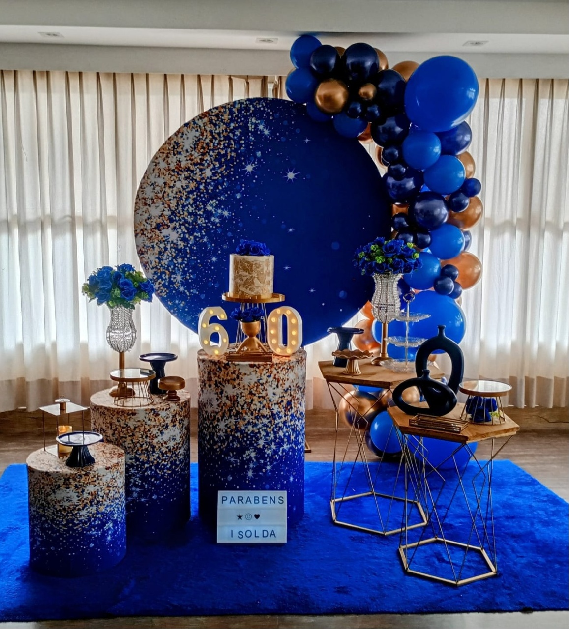 Aniversário Azul Salpicado Dourado Cod. 1281 - Ateliê by Deise festas 