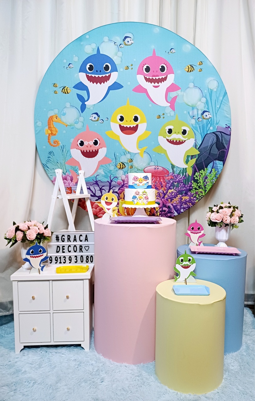 Baby Shark Menina - Ouro - Pegue&Monte Graça Decor♡