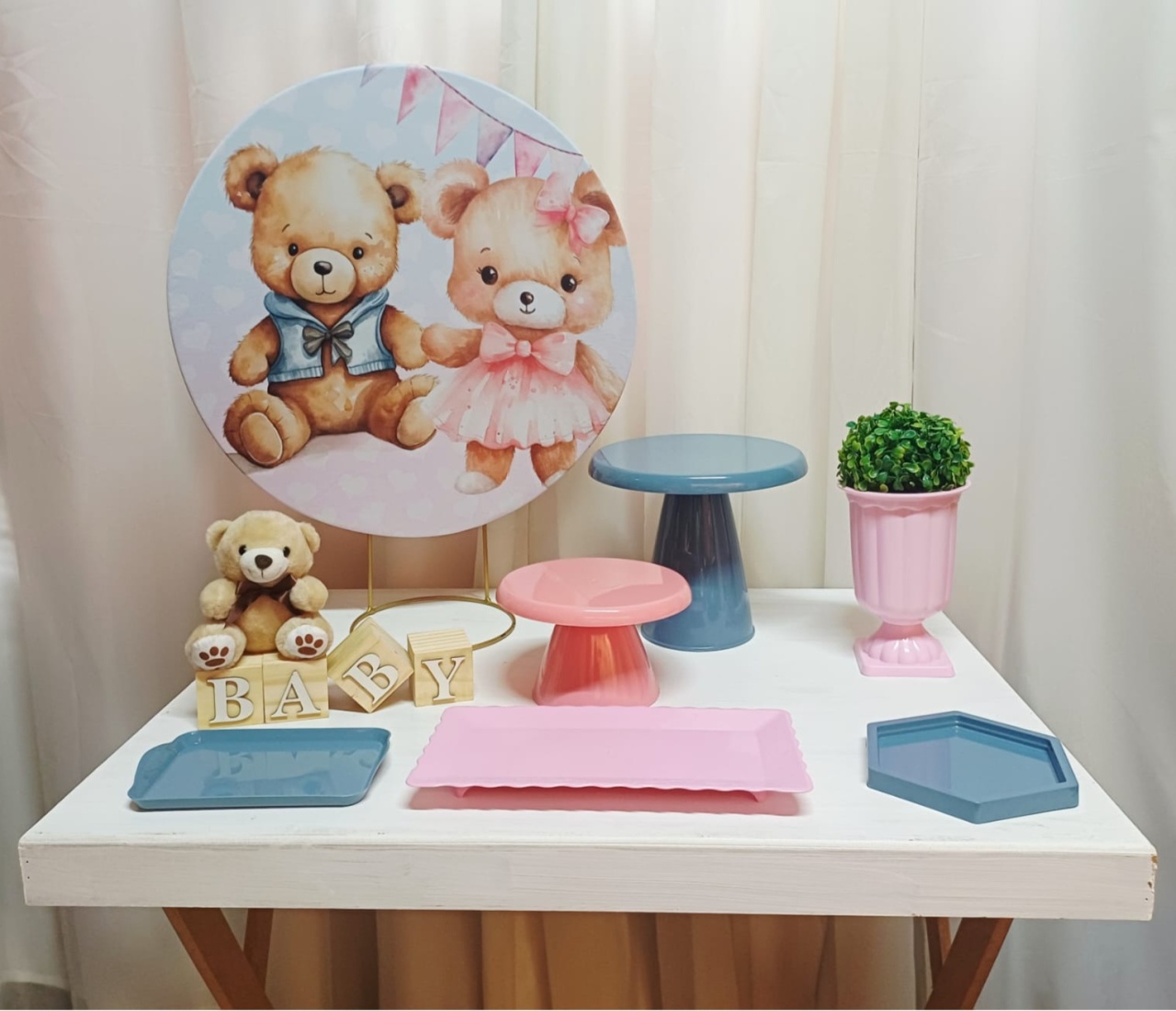 Chá Revelação Urso - Azul Gris E Rosa Gloss - "Só Pra Um Bolinho" - Mesa Pronta, Só Festejar - Pegue&Monte Graça Decor♡