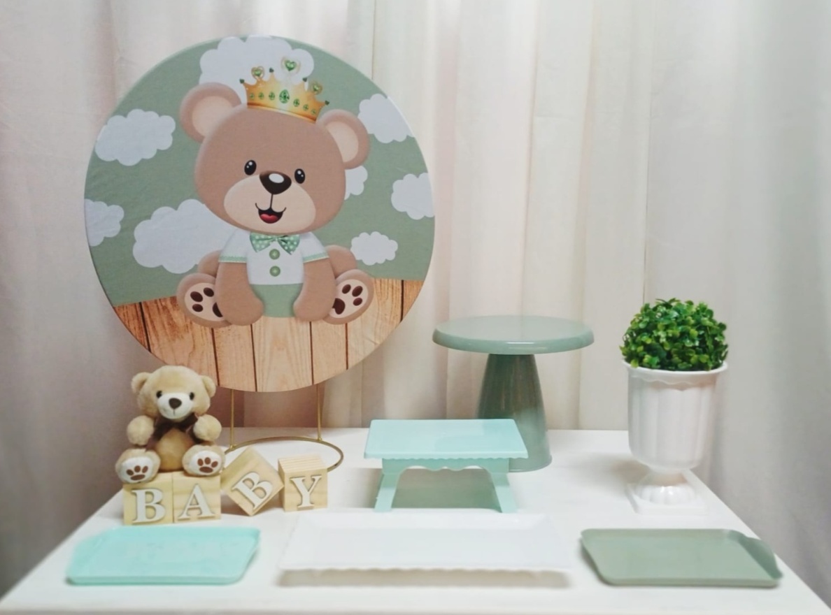 Chá de Bebê Urso Príncipe - Verde - "Só Pra Um Bolinho" - Sua Mesa, Seu Estilo - Pegue&Monte Graça Decor♡