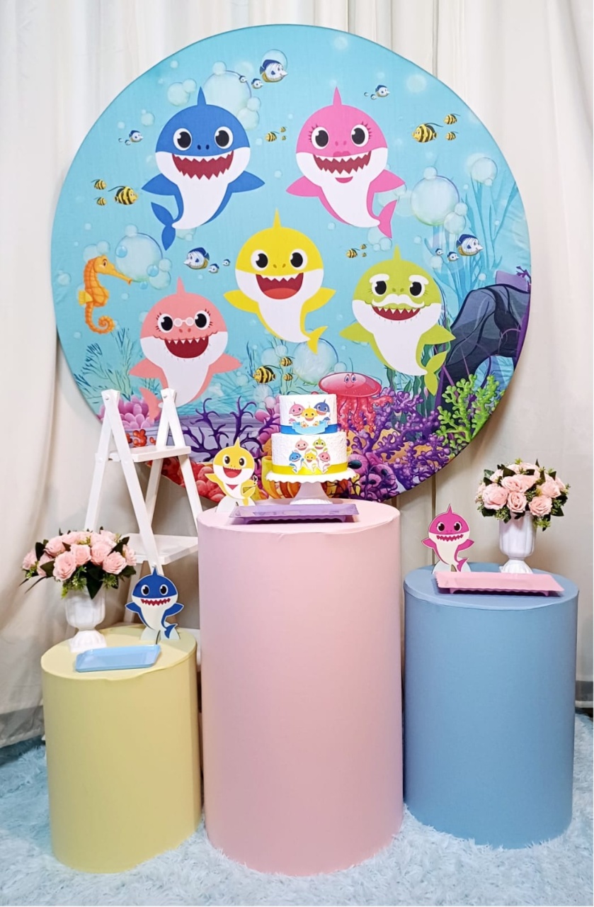 Baby Shark Menina - Prata - Pegue&Monte Graça Decor♡