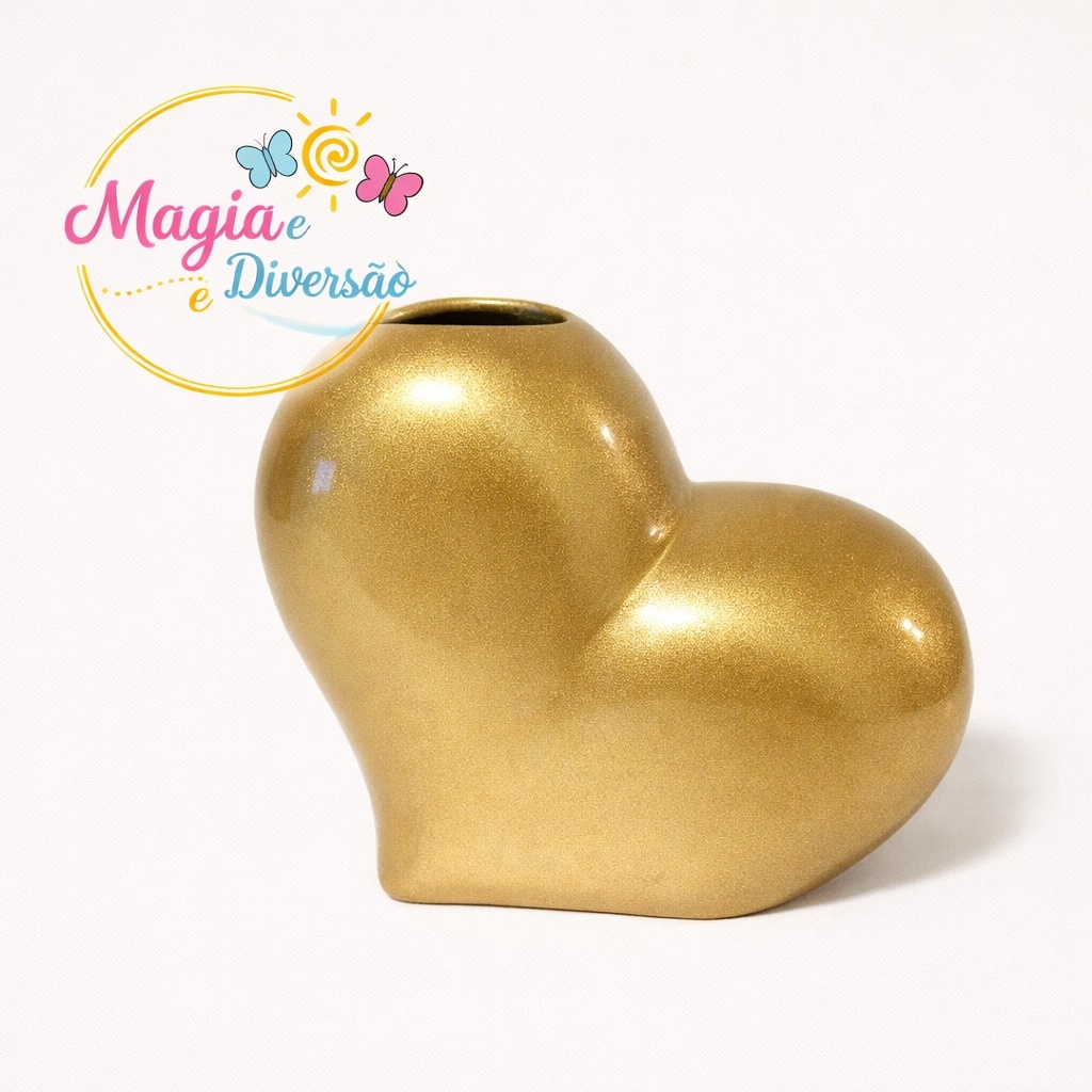 Vaso Cerâmica Coração Dourado - Magia e Diversão 