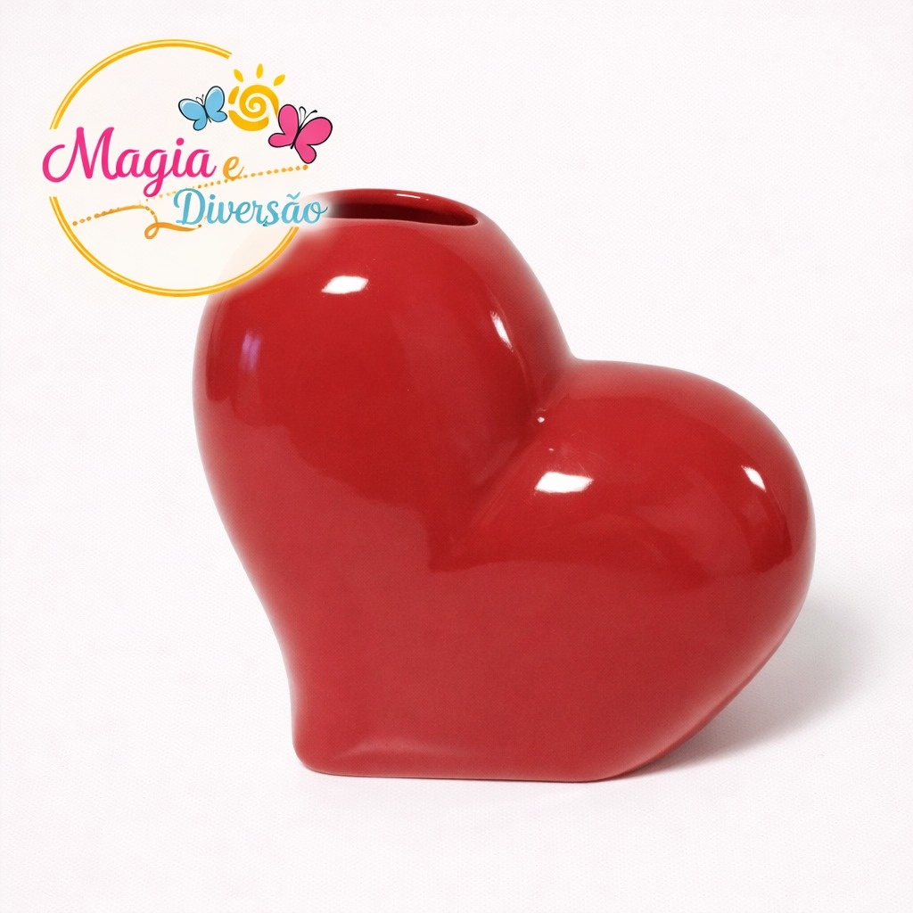 Vaso Cerâmica Coração Vermelho - Magia e Diversão 