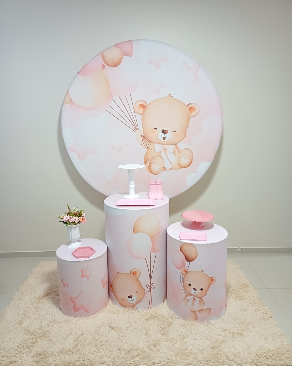 Kit Prata Ursinha Rosa - Magia e Diversão 