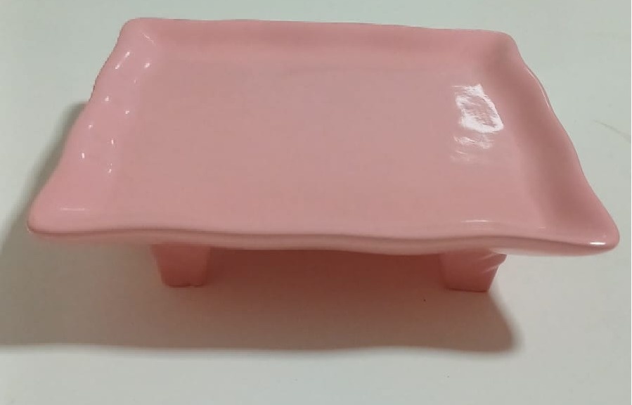 Bandeja Quadrada Porcelana Rosa Claro - Magia e Diversão 