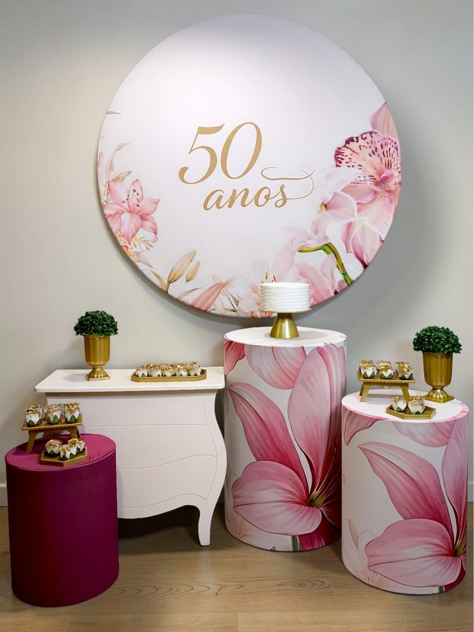 50 Anos - Floral Marsala - Kit Diamante - FestBox