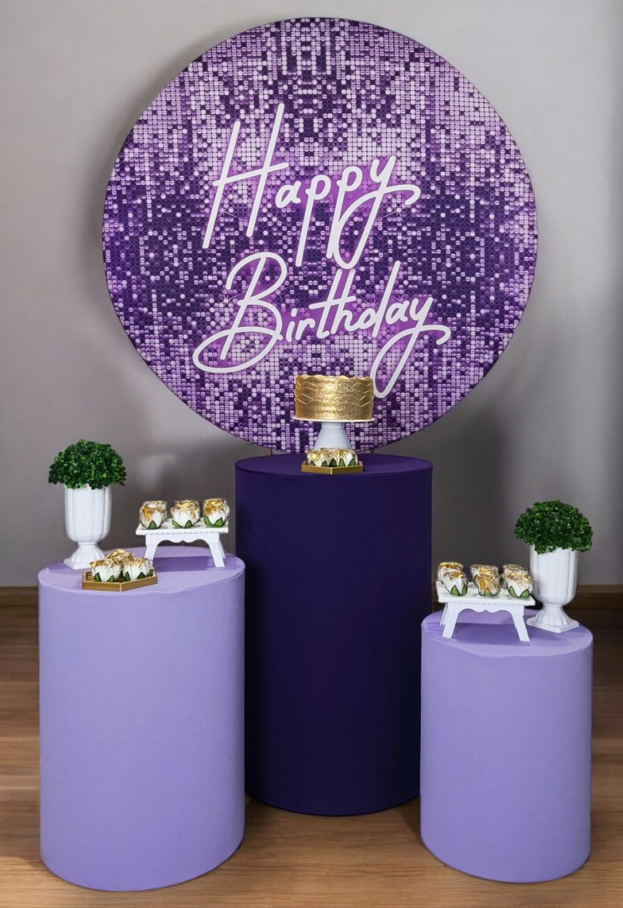 Paetê Roxo Happy Birthday - Kit Ouro - FestBox