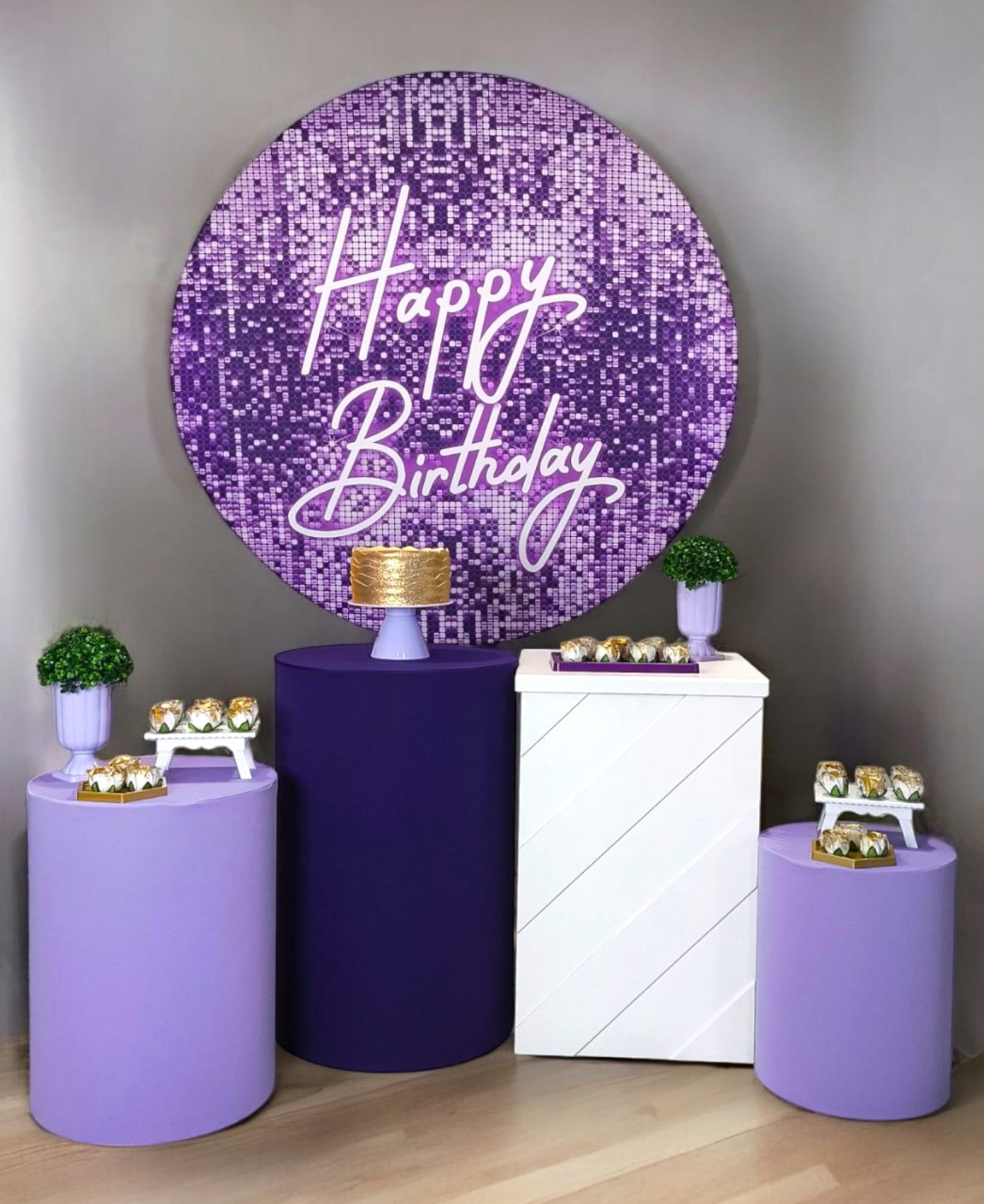 Paetê Roxo Happy Birthday - Kit Diamante - FestBox