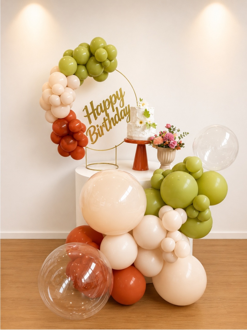 Kit Thayná Happy Birthday Led Bege E Verde - laladecor