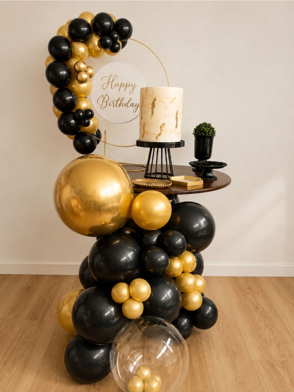Kit Thayna Happy Birthday Led Preto E Dourado - laladecor