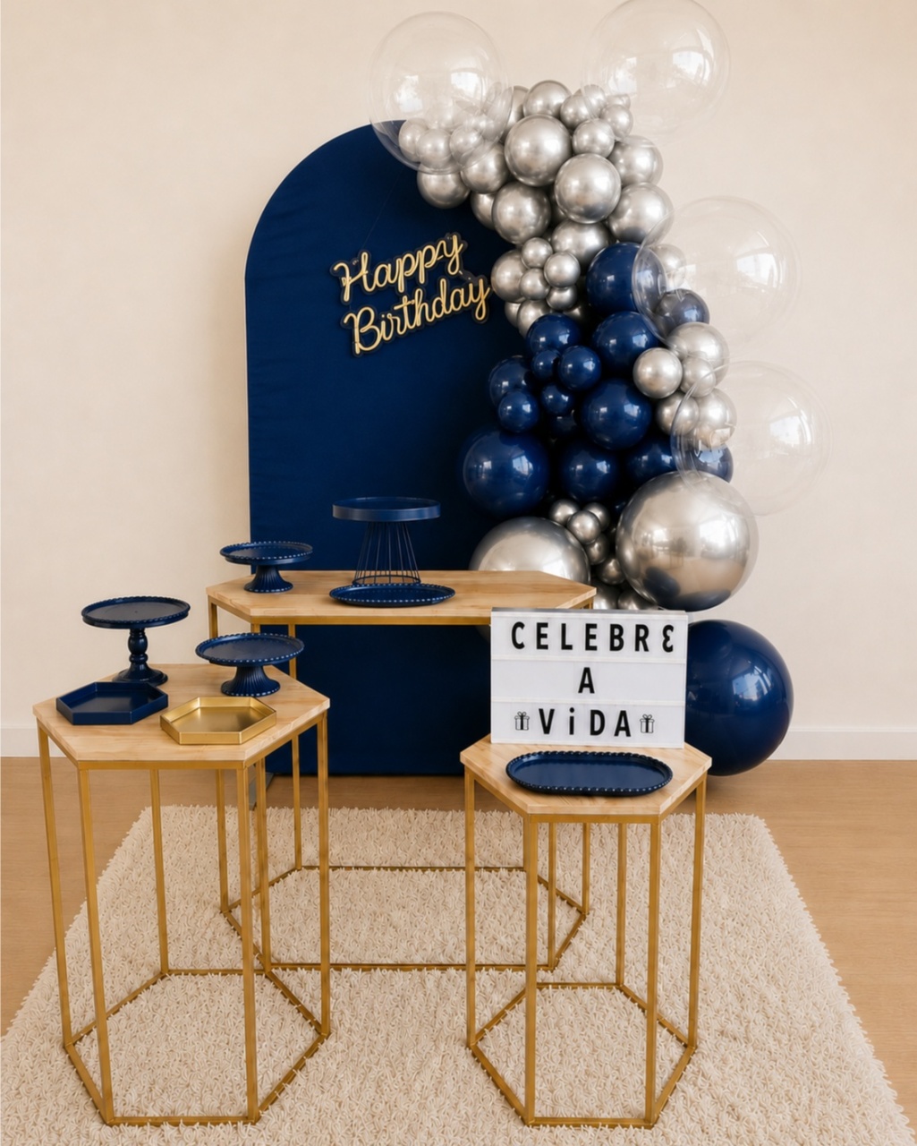 Kit Karina Happy Birthday Azul Prata - laladecor