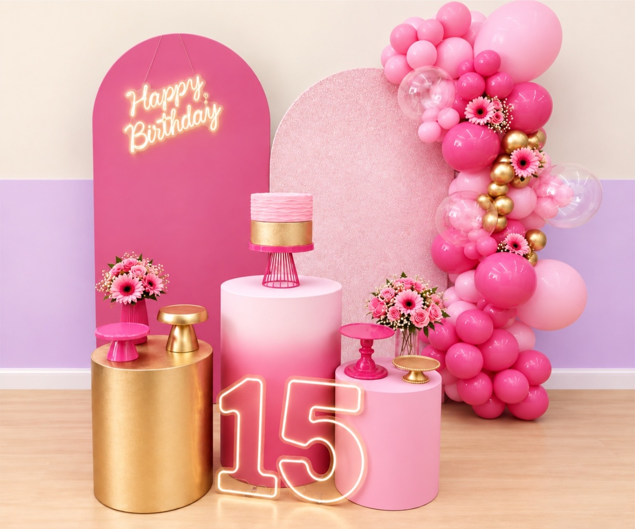 Kit Leticia 15 Anos Rosa E Dourado - laladecor