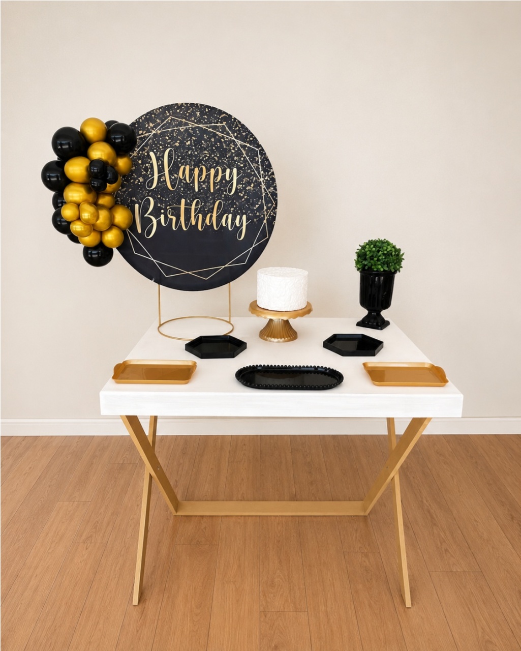 Kit Thais Happy Birthday Preto E Dourado - laladecor