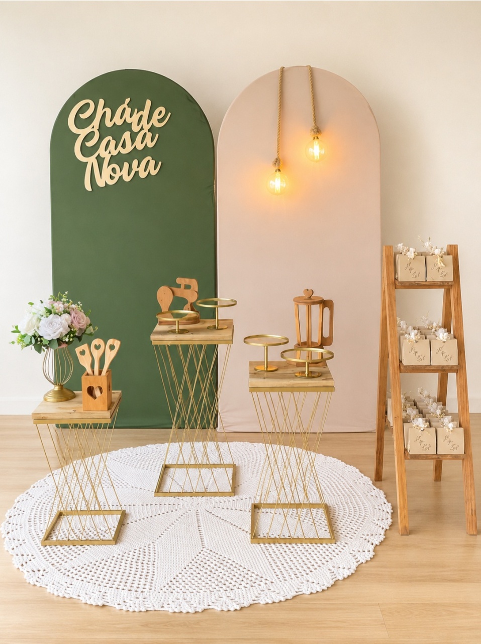 Cha de Casa Nova Bege E Verde - laladecor
