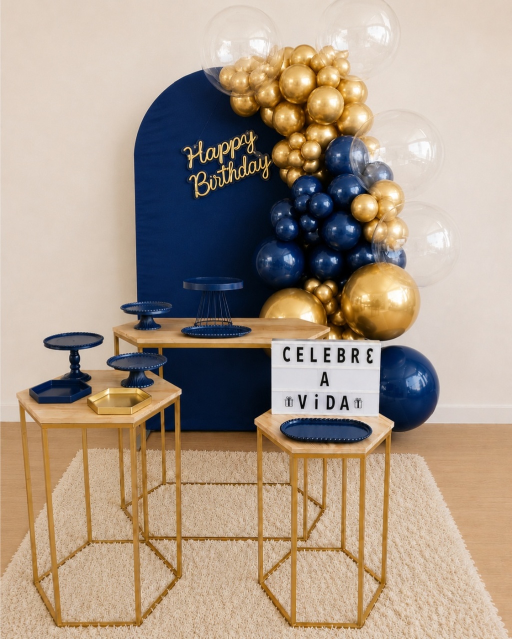 Kit Karina Happy Birthday Azul E Dourado - laladecor