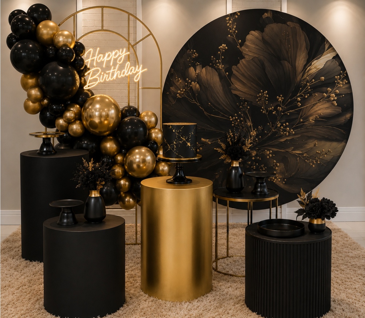Composiçao Flor Preto E Dourado Luxo - laladecor