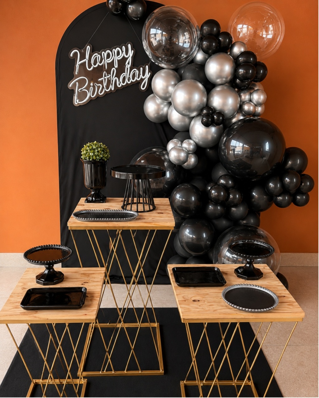 Kit Karina Happy Birthday Preto E Prata - laladecor