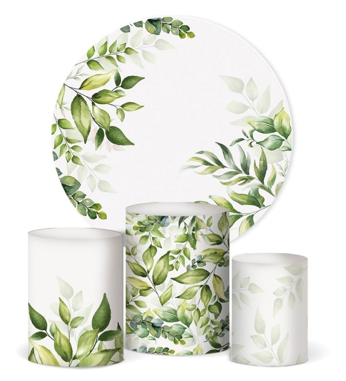 Painel Redondo E Capas Para Cilindro Folhagem Com Branco  - Decore Locações
