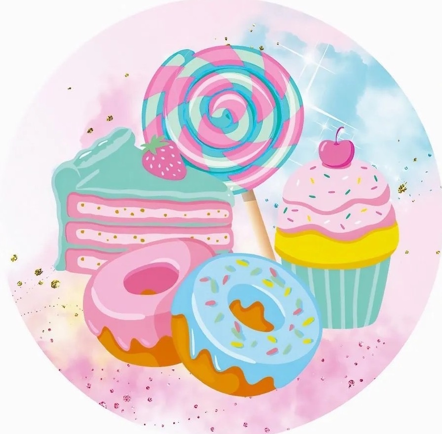 Painel Redondo E Capas Para Cilindro Tema Doces  - Decore Locações
