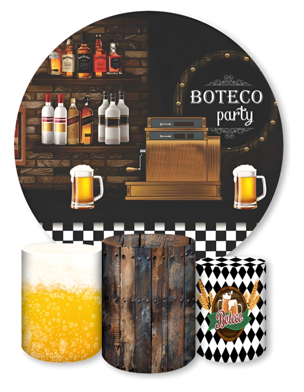 Painel Redondo E Capas Para Cilindro Tema Boteco  - Decore Locações