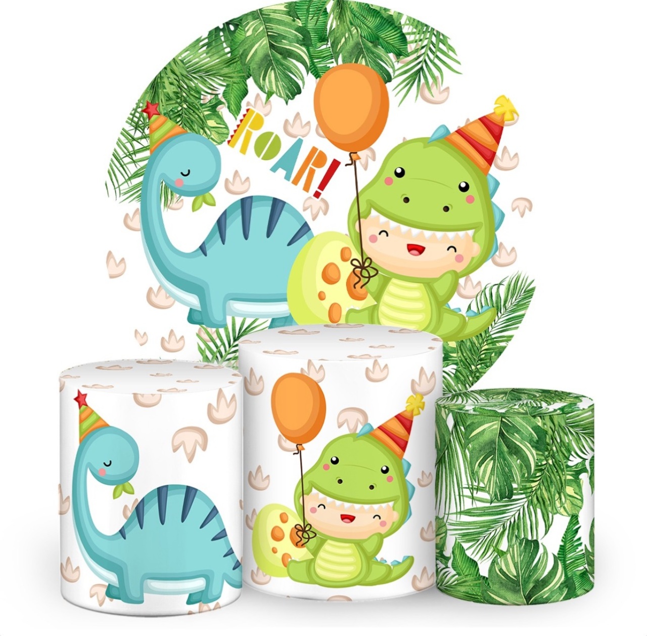 Painel Redondo E Trio de Cilindros Dino Baby - Decore Locações