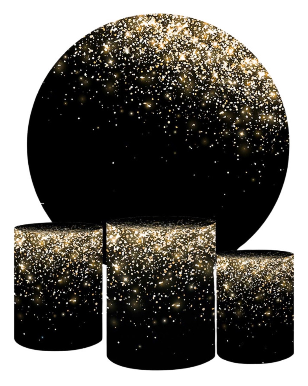 Painel Redondo E Capas Para Cilindros Preto Com Dourado  - Decore Locações