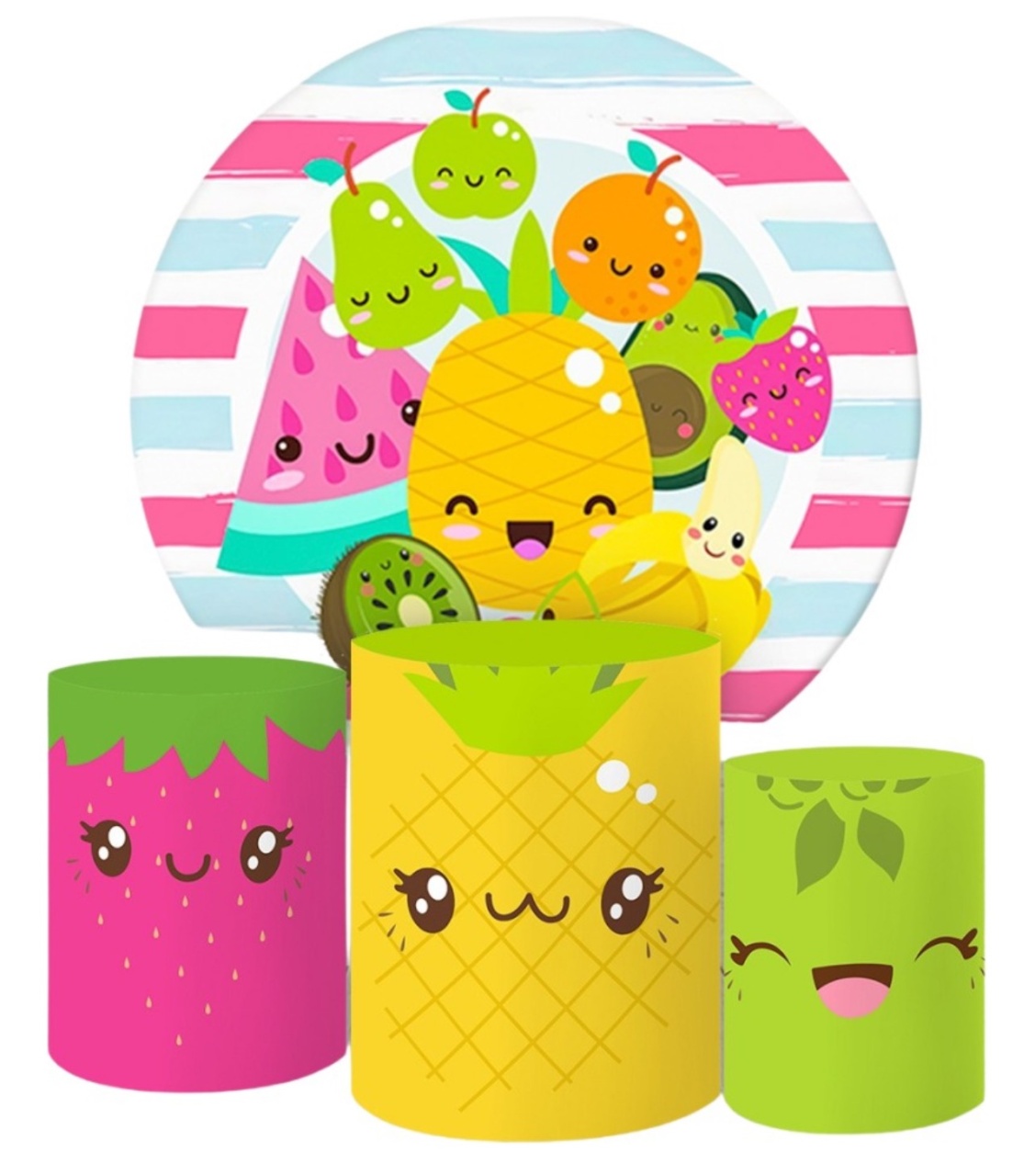 Painel Redondo E Capas Para Cilindros Tema Frutinhas  - Decore Locações