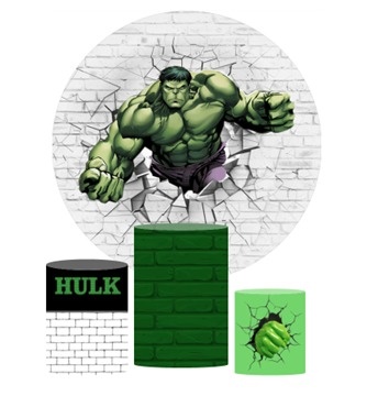 Painel Redondo E Capas Para Cilindro Tema Hulk - Decore Locações
