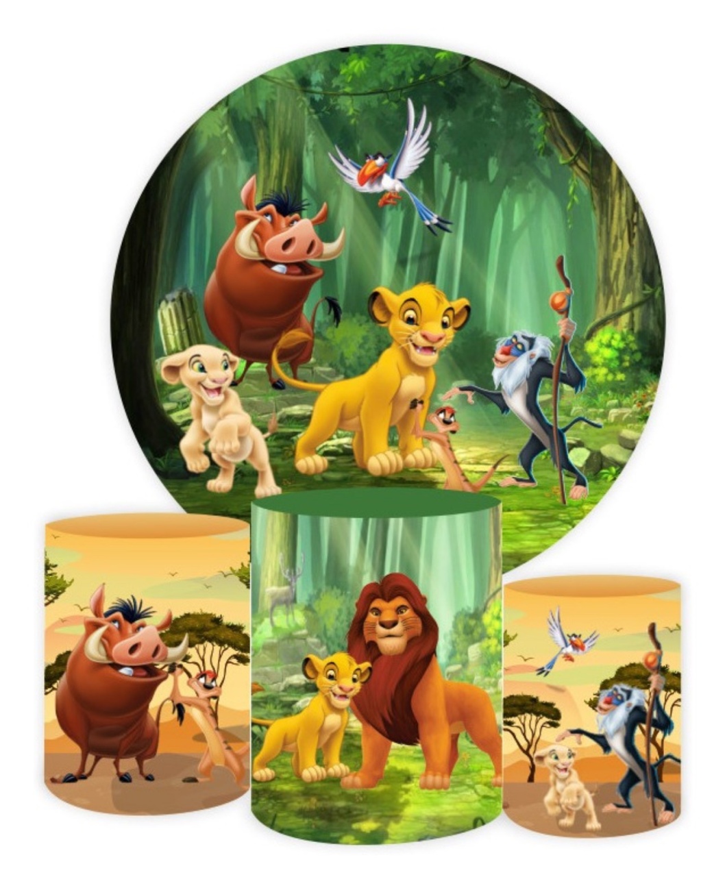 Painel Redondo E Capas Para Cilindro Tema Rei Leão - Decore Locações