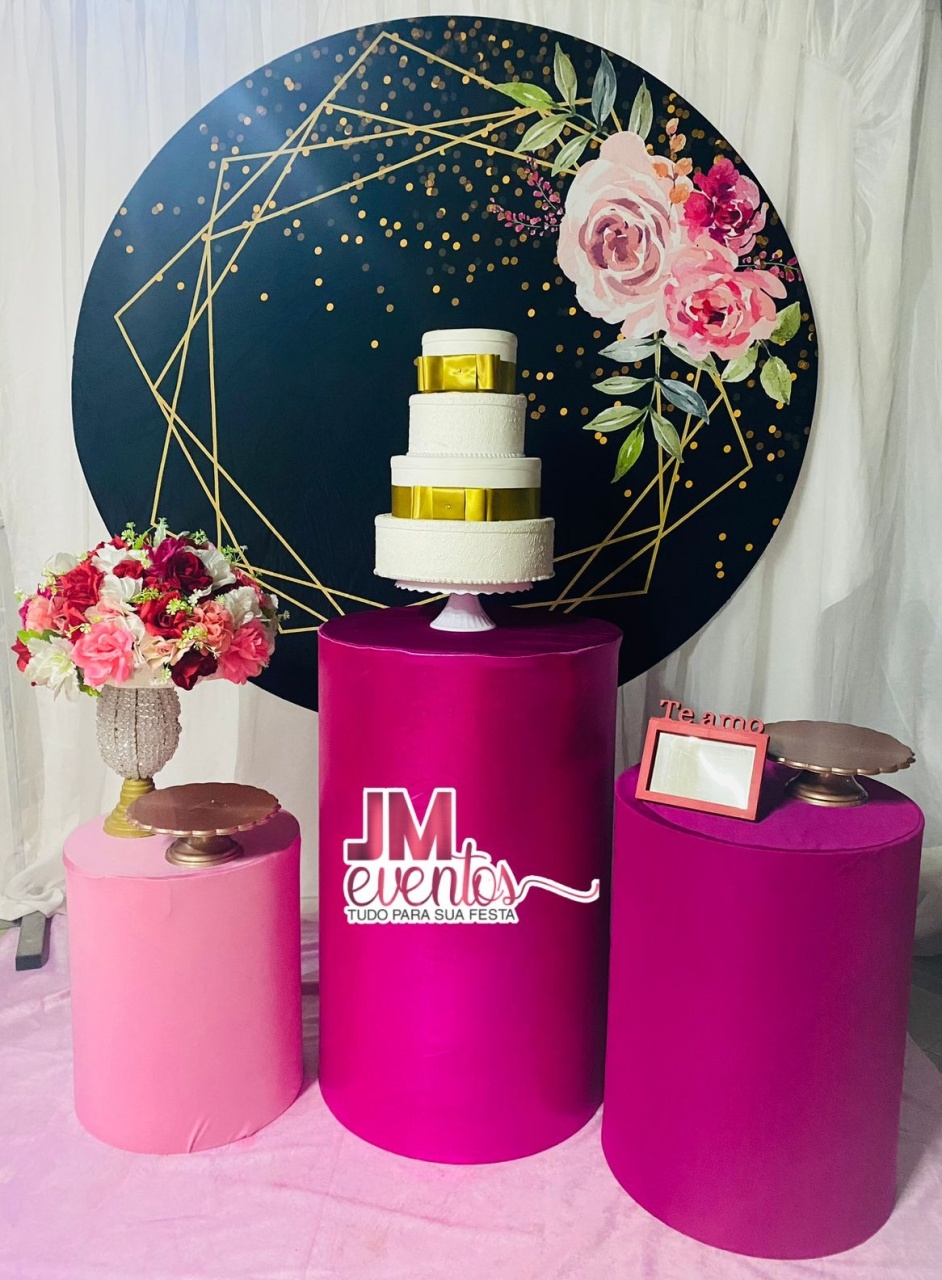 Kit Floral Preto Com Rosa - JMEVENTOS