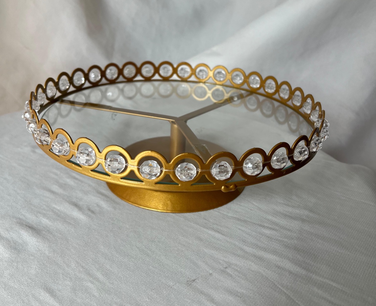 Porta Doces de Ferro Dourado Com Vidro E Pérolas  - A casa do pegue e monte 