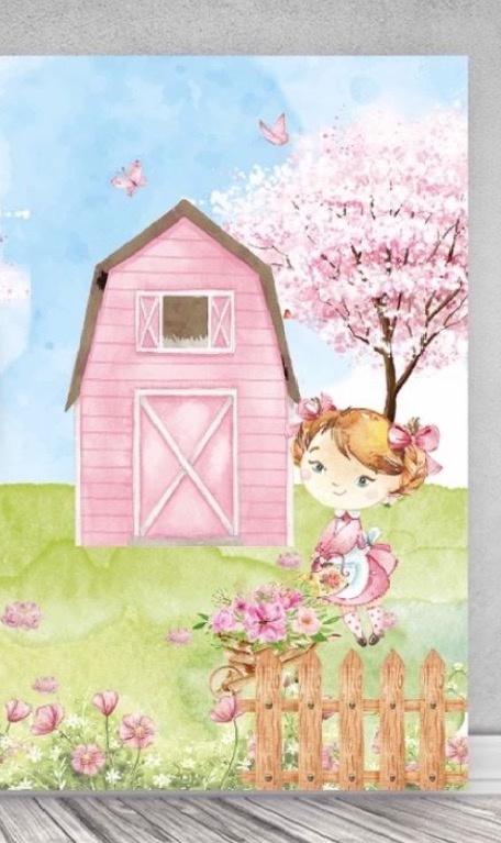 Capa Painel Fazendinha Rosa C/ Armação Retangular Com Extensor de Altura  - A casa do pegue e monte 