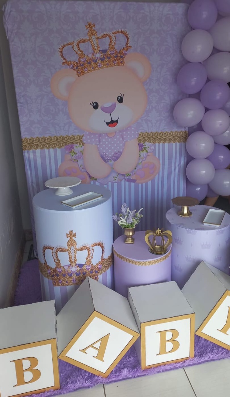 Chá de Bebê  Princesa Ursinha Lilás - A casa do pegue e monte 