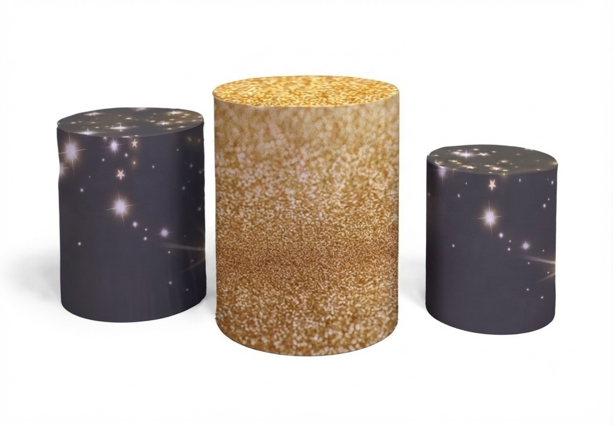 Capa Cilindro Glitter Dourado Com Preto (3 Peças Pequena, Média, Grande) - A casa do pegue e monte 
