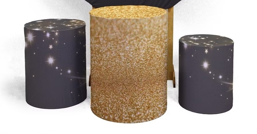 Trio Capa Cilindro Glitter Dourado Com Preto S/ Cilindros   - A casa do pegue e monte 