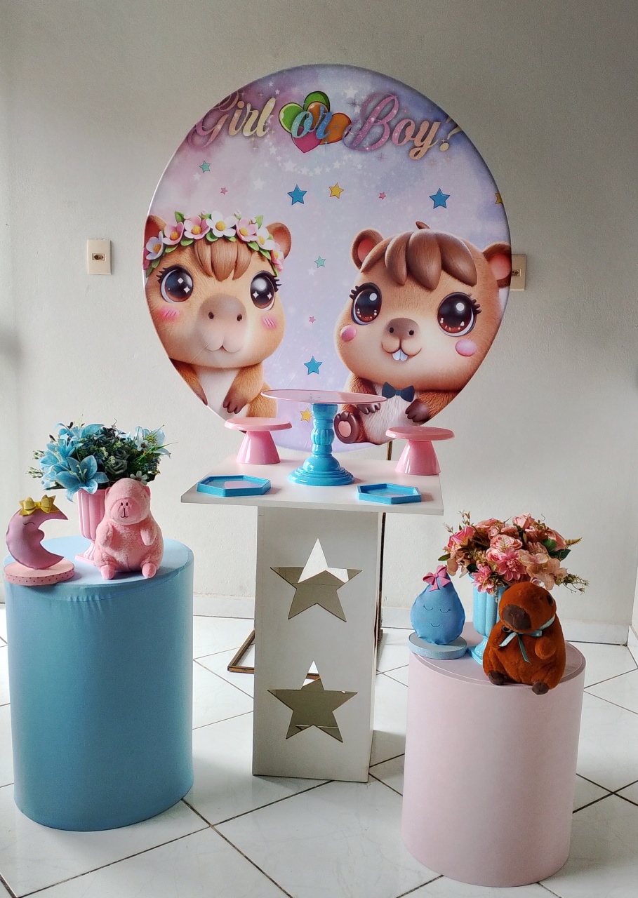 Kit Chá Revelação Capivara Azul & Rosa (Bronze) - Lana Festas 