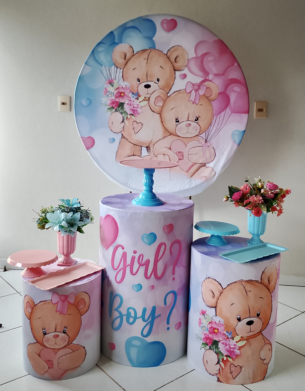 Kit Chá Revelação Azul & Rosa (Bronze) 2 - Lana Festas 
