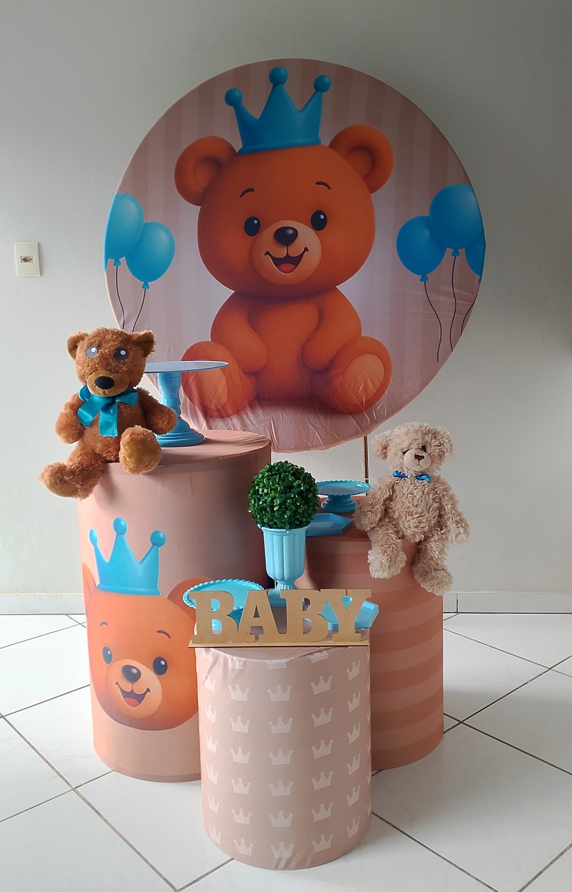 Kit Ursinho Marrom/Azul Bronze - Lana Festas 