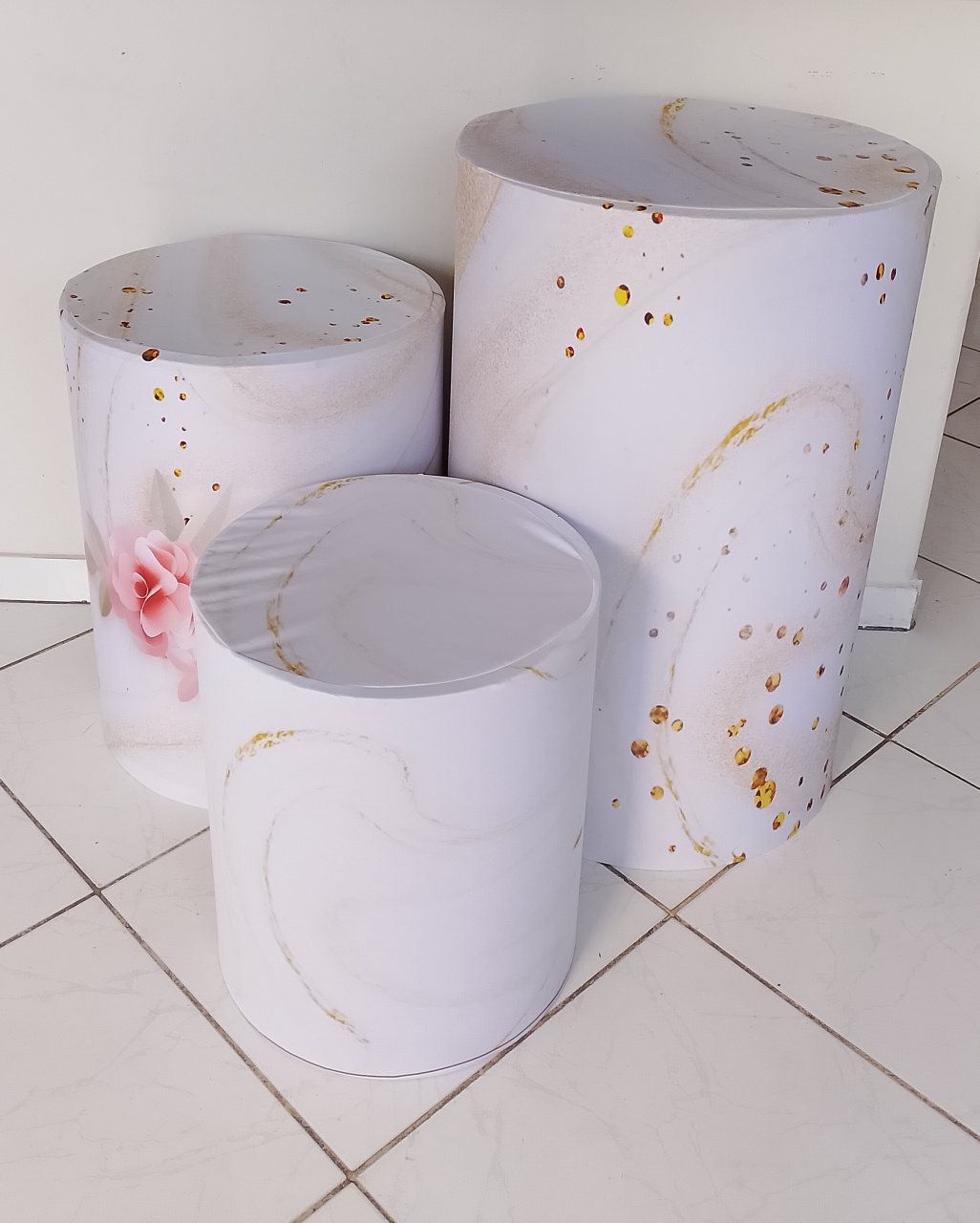 Kit Capas Cilindros Rosas Com Dourado  - Lana Festas 