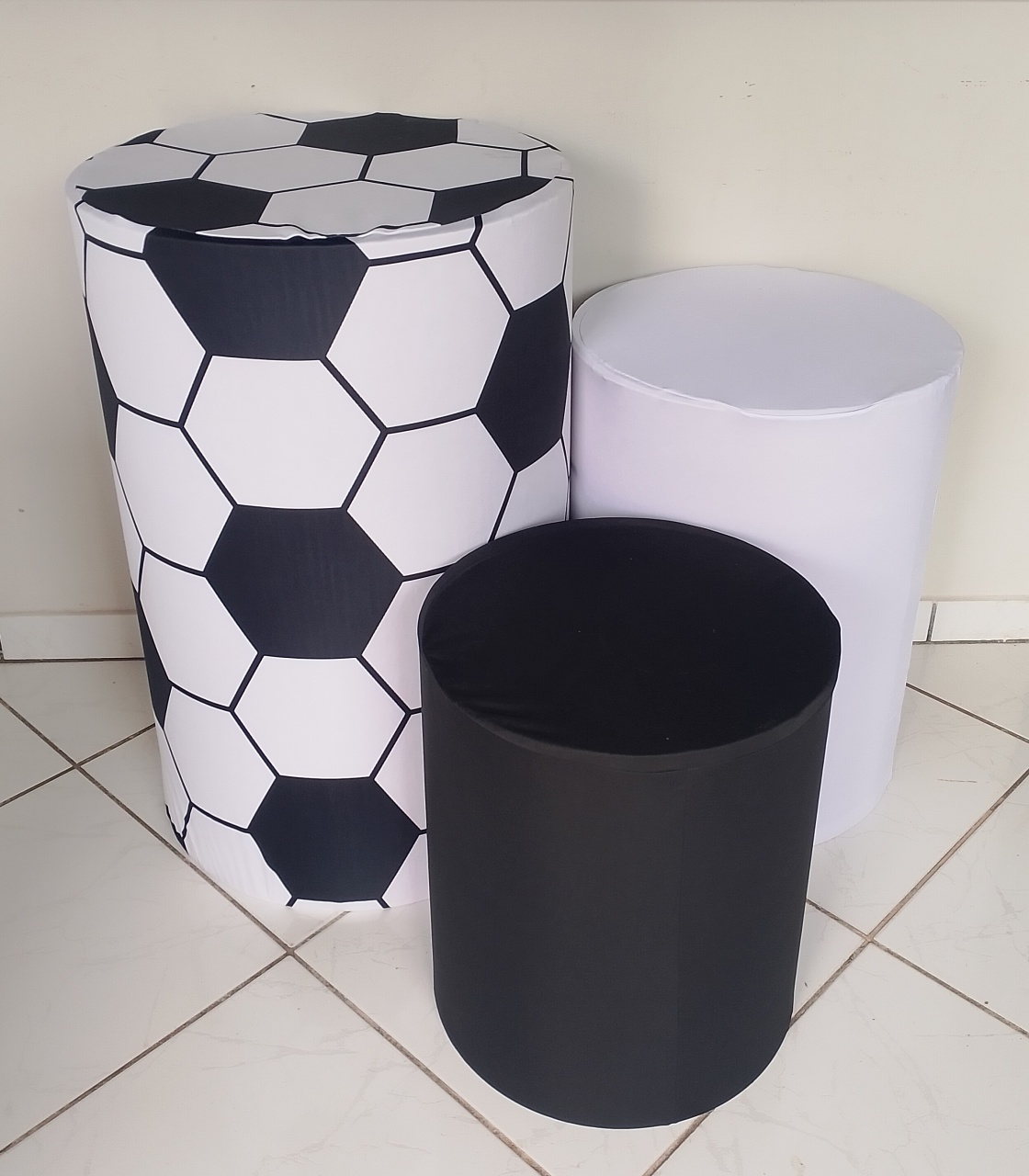 Kit Capas Cilindros Futebol Preto E Branco  - Lana Festas 