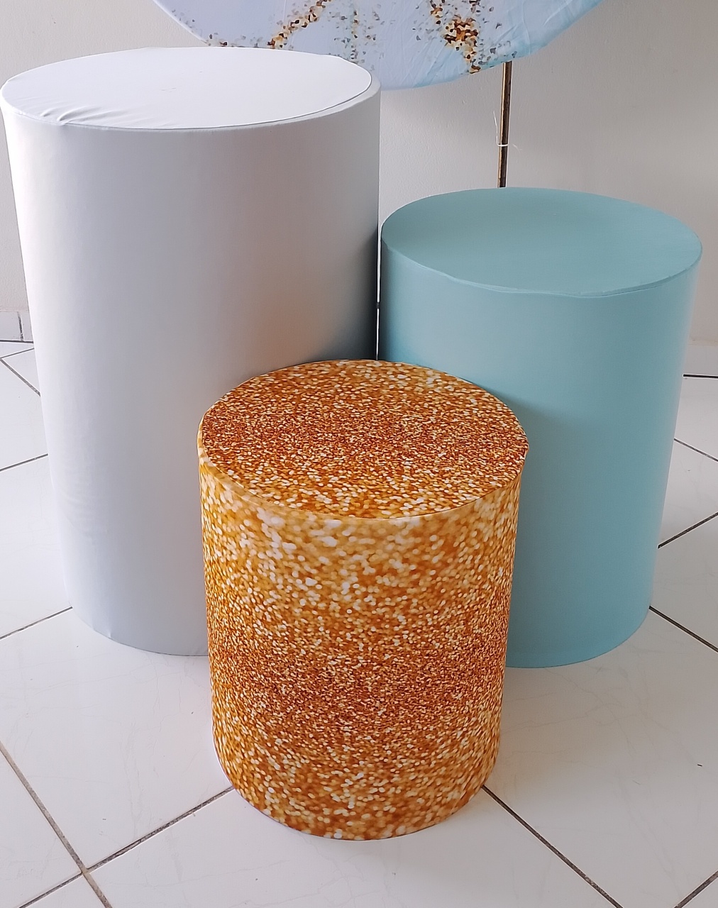 Kit Capas Cilindros Branco,Azul,Dourado  - Lana Festas 