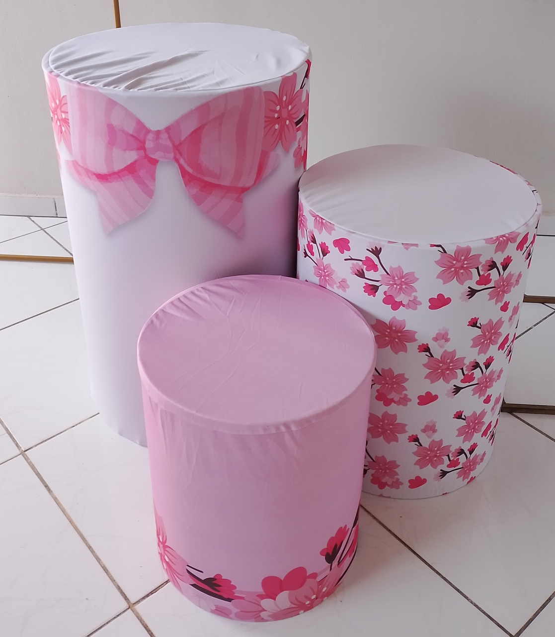 Kit Capas Cilindros Laço Rosa - Lana Festas 