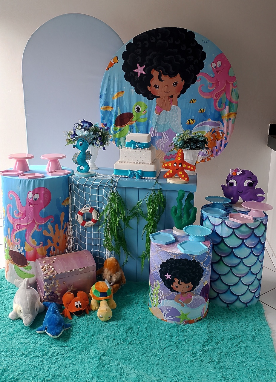 Kit A Pequena Sereia Morena Ouro  - Lana Festas 