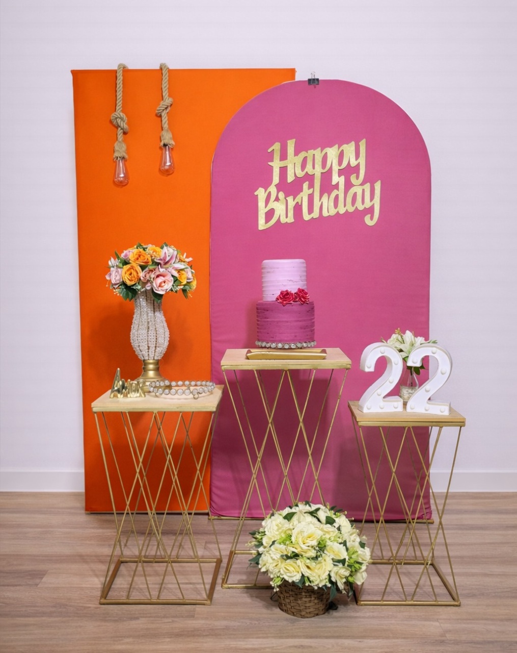 Kit P -  Happy Birthday Laranja E Pink  - JPeventospeguemontee