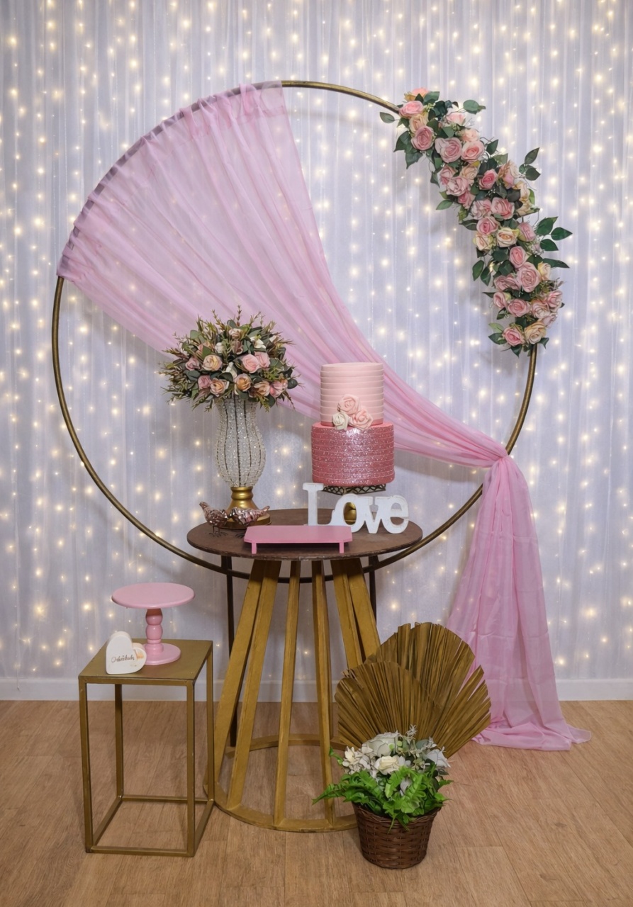 Decoração Noivado/Casamento Rosa - JPeventospeguemontee